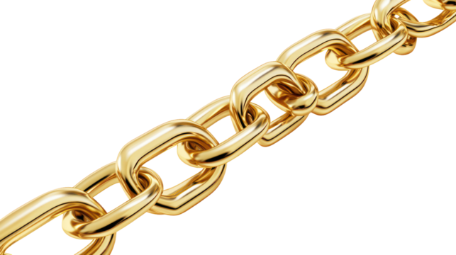 Gold Chain with Realistic Reflections and Links Laying on Transparent Background

