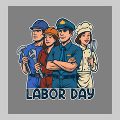 Happy labor day comic illustration. comic style. vintage comic