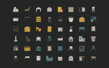 Minimalist furniture and house icons flat design