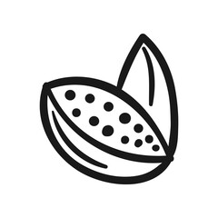 Stylized Hand-Drawn Almond Nut Icon: Bold Black Lines, Dotted Shell Detail