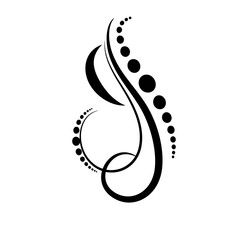 Elegant Black Abstract Swirl Design with Dots: Modern Minimalist Vector Art