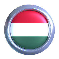 3D Hungary Flag Emblem with circle metallic frame, showcasing national emblem detail in a polished, modern design. Perfect for apps, UI, or educational use