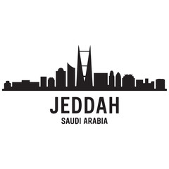 Naklejka premium Jeddah skyline horizontal banner. Jeddah, Saudi Arabia. Vector template for your design. Vector black silhouette. with white background