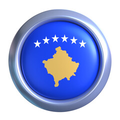 3D Kosovo Flag Emblem with circle metallic frame, showcasing national emblem detail in a polished, modern design. Perfect for apps, UI, or educational use