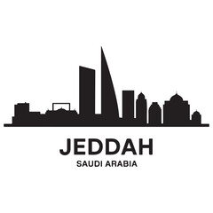 Fototapeta premium Jeddah skyline horizontal banner. Jeddah, Saudi Arabia. Vector template for your design. Vector black silhouette. with white background