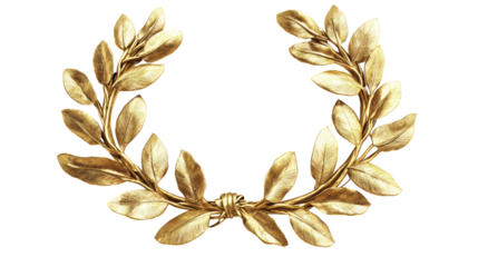 Golden Laurels or Victory Wreath Classic Antique Style on Transparent Background

