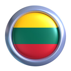 3D Lithuania Flag Emblem with circle metallic frame, showcasing national emblem detail in a polished, modern design. Perfect for apps, UI, or educational use