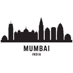 Obraz premium Mumbai skyline horizontal banner. Mumbai, India. Vector template for your design. Vector black silhouette. with white background