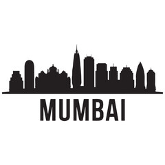Fototapeta premium Mumbai skyline horizontal banner. Mumbai, India. Vector template for your design. Vector black silhouette. with white background
