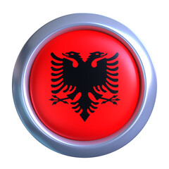 3D Albania Flag Emblem with circle metallic frame, showcasing national emblem detail in a polished, modern design. Perfect for apps, UI, or educational use