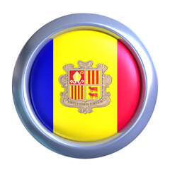 3D Andorra Flag Emblem with circle metallic frame, showcasing national emblem detail in a polished, modern design. Perfect for apps, UI, or educational use