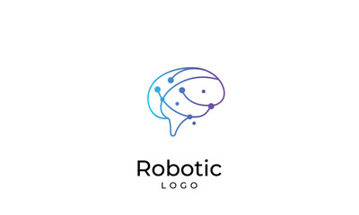 Innovative brain technology logo featuring connected nodes. Neural network symbol with digital brain concept in vector form