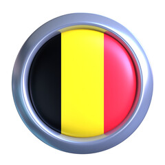3D Belgium Flag Emblem with circle metallic frame, showcasing national emblem detail in a polished, modern design. Perfect for apps, UI, or educational use