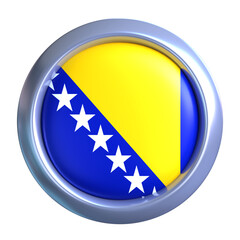 3D Bosnia and Herzegovina Flag Emblem with circle metallic frame, showcasing national emblem detail in a polished, modern design. Perfect for apps, UI, or educational use