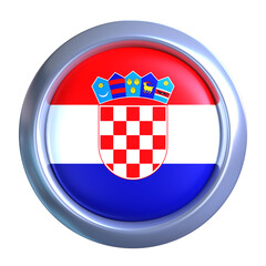 3D Croatia Flag Emblem with circle metallic frame, showcasing national emblem detail in a polished, modern design. Perfect for apps, UI, or educational use