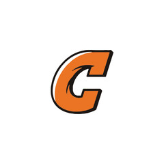 Fototapeta premium Dynamic Orange Letter C Icon with Bold Black Outline. Modern Alphabet Character Graphic Element Illustration.