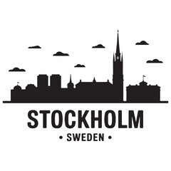 Naklejka premium Stockholm skyline horizontal banner. Stockholm, Sweden. Vector template for your design. Vector black silhouette. with white background