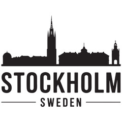 Fototapeta premium Stockholm skyline horizontal banner. Stockholm, Sweden. Vector template for your design. Vector black silhouette. with white background