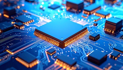 Close-up circuit board with chip