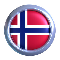 3D Norway Flag Emblem with circle metallic frame, showcasing national emblem detail in a polished, modern design. Perfect for apps, UI, or educational use