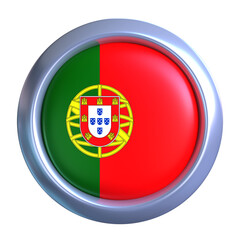3D Portugal Flag Emblem with circle metallic frame, showcasing national emblem detail in a polished, modern design. Perfect for apps, UI, or educational use