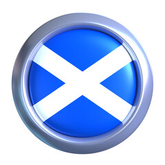 3D Scotland Flag Emblem with circle metallic frame, showcasing national emblem detail in a polished, modern design. Perfect for apps, UI, or educational use