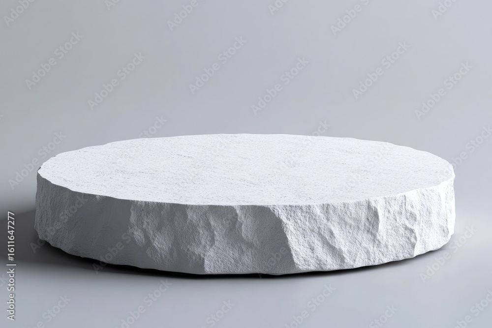 Poster circular white stone platform rough texture in studio with grayishwhite background