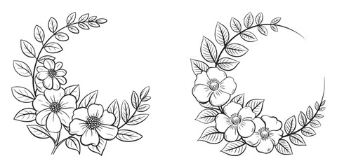 Elegant Floral Frame Designs featuring Delicate Flowers and Foliage for Decorative Illustrations and Artistic Creations on a White Background
