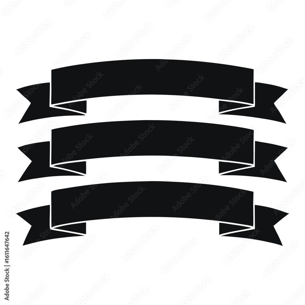Poster three black ribbons with different curves for text or graphics on a white background isolated