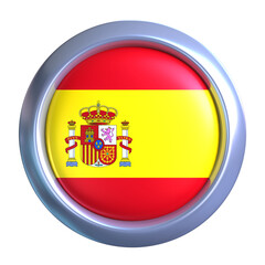 3D Spain Flag Emblem with circle metallic frame, showcasing national emblem detail in a polished, modern design. Perfect for apps, UI, or educational use