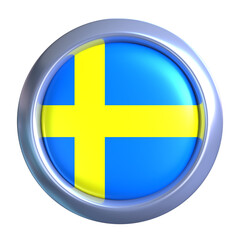 3D Sweden Flag Emblem with circle metallic frame, showcasing national emblem detail in a polished, modern design. Perfect for apps, UI, or educational use