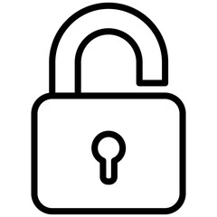Lock Open Outline icon, Black And White Outline Icon Vector.