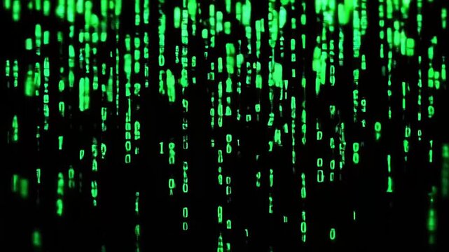 Enter the digital realm with cascading streams of neon green code, reminiscent of a cyber universe. This video evokes a futuristic world where data and technology flow endlessly. - Powered by Adobe