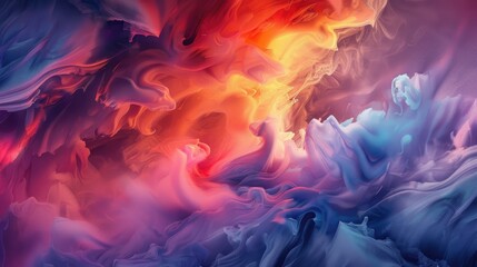 Obraz premium Abstract swirling nebula of vibrant reds, oranges, blues, and purples. Intense color gradients create a dynamic, ethereal feel