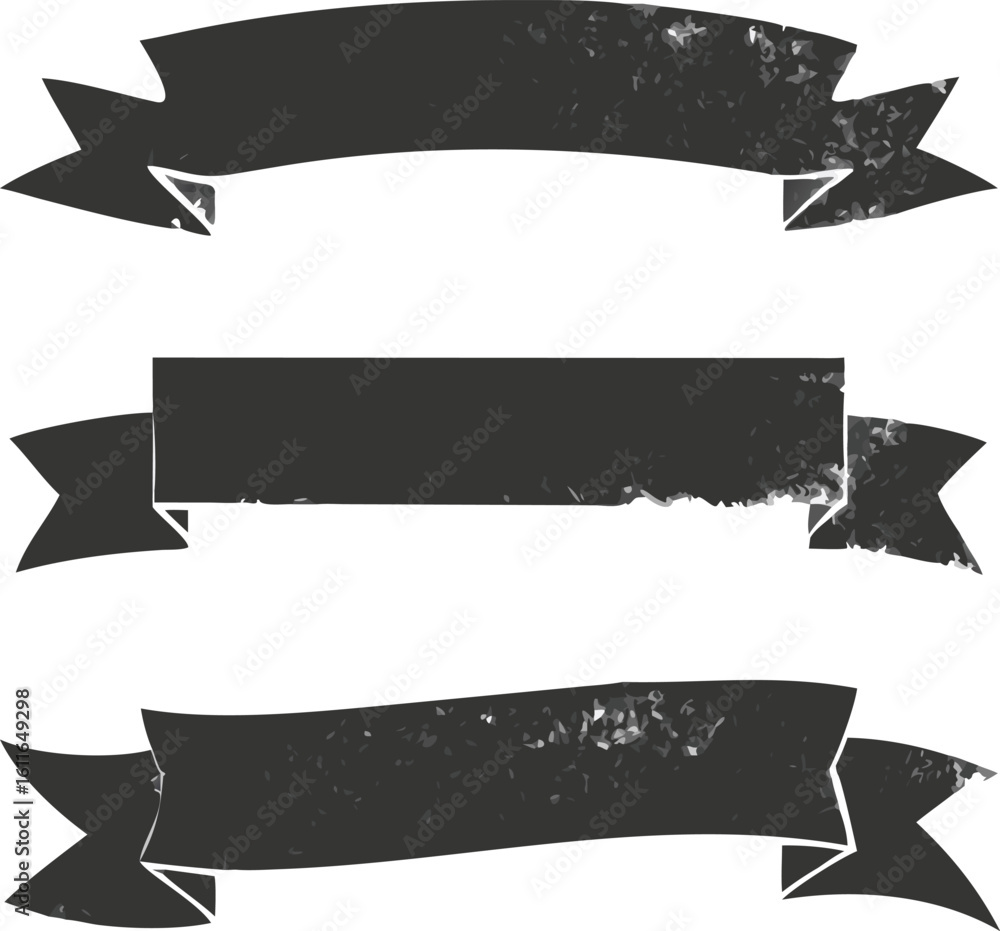 Aufkleber set of three distressed black banners on a white background for graphic design and web development p