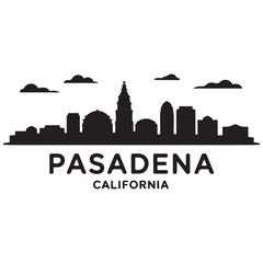 Fototapeta premium Pasadena skyline horizontal banner. Pasadena City, California. Vector template for your design. Vector black silhouette. with white background