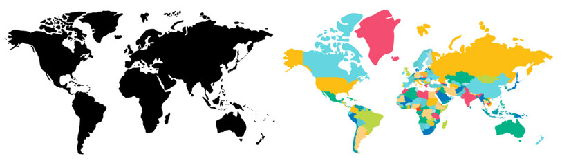 World map color vector modern. Silhouette map.
