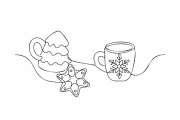 Festive mug and gingerbread cookie christmas snowflake