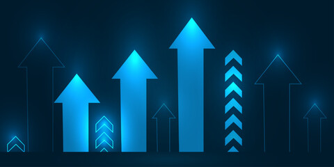 Abstract low polygon business arrow finance and investment profit growth on map technology. trend investment economy graph strategy. market chart profit money.