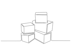 Stack cardboard continuous line. Continuous one line drawing of stack cardboard. Carton storage concept. Single line drawing