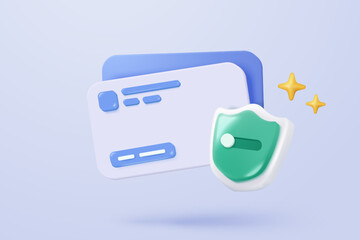 3D credit card financial security for online shopping, financial transactions, online payment credit card with payment protection concept. 3d business finance vector icon render illustrator