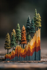 Obraz premium Esg investing trends concept with colorful wooden bar graph and miniature pine tree forest symbolizing growth and sustainability