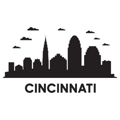 Obraz premium Vector Cincinnati skyline. Travel Cincinnati famous landmarks. Business and tourism concept for presentation, banner, web site. Vector black silhouette. with white background