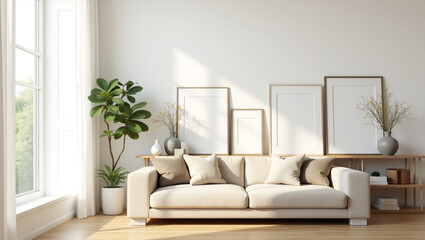 A Serene and Airy Light Living Room Interior with a Welcoming Atmosphere for Relaxation