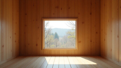 A Serene and Minimalist Wooden Wall Room Interior with a Focus on Natural Elements
