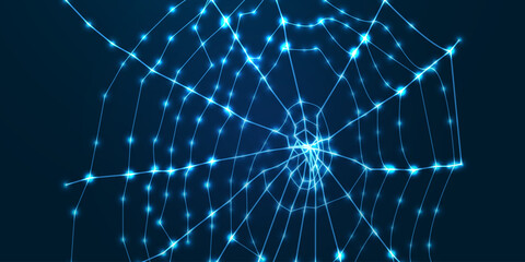 Abstract spider web icon background, consisting of points, lines, and shapes in the form of planets, stars and the universe. Vector business