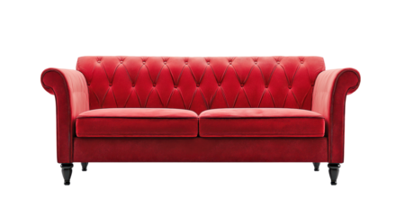 Elegant red sofa on transparent background