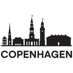 Naklejka premium Vector Copenhagen skyline. Travel Copenhagen famous landmarks. Business and tourism concept for presentation, banner, web site. Vector black silhouette. with white background
