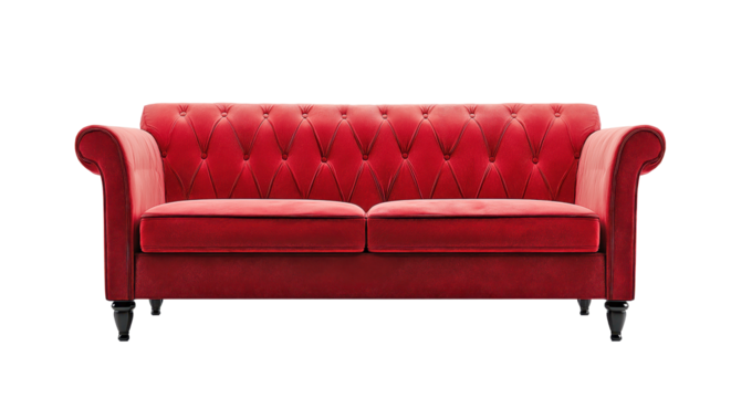 Elegant red sofa on transparent background