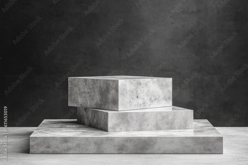 Poster three concrete rectangular blocks stacked vertically on polished concrete